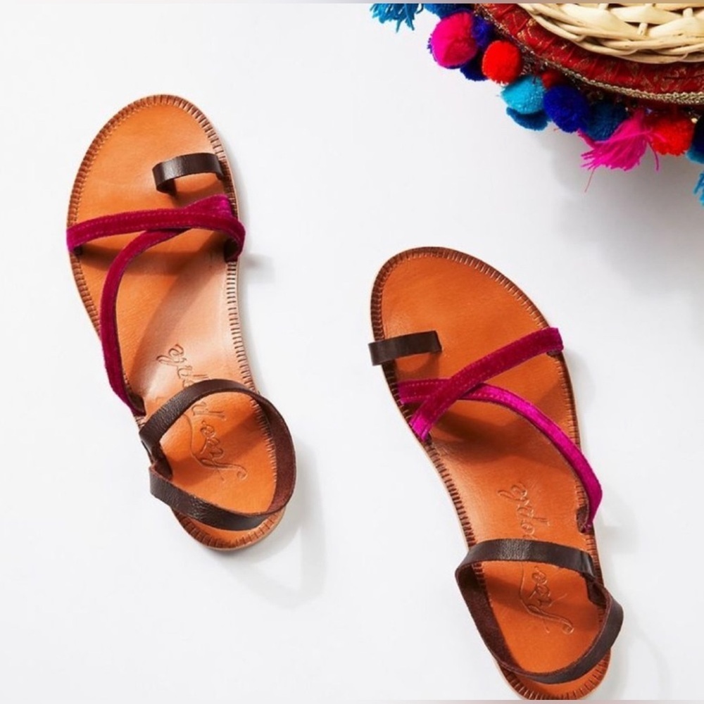 Free People Isle Of Capri Leather Sandals Purple Brown Sz 40